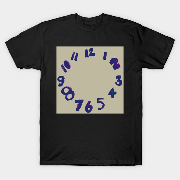 Navy Blue on Taupe Beige clock with numbers, watercolor and digital T-Shirt by djrunnels